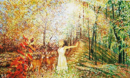 Картина Девушка с оленями