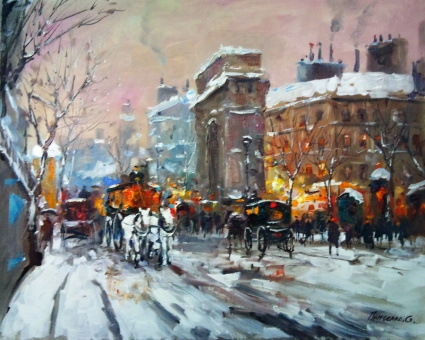 Картина Париж, зимний вечер