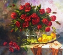 Картина «Букет красных роз и груши», художник Куришко Олег, 0 грн.