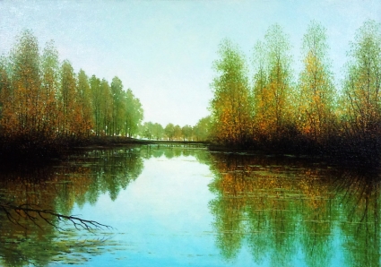 Картина Озеро ранней осенью