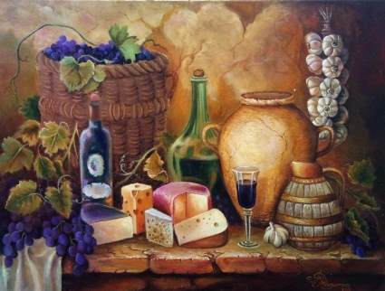 Картина Натюрморт с сыром и вином