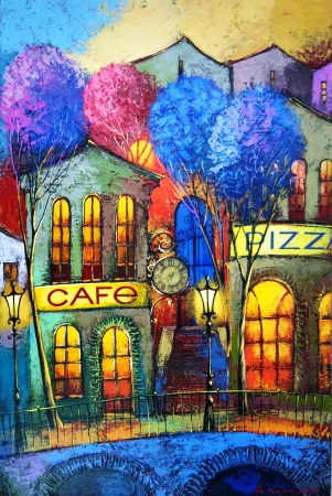 Картина Кафе. Вечерний город
