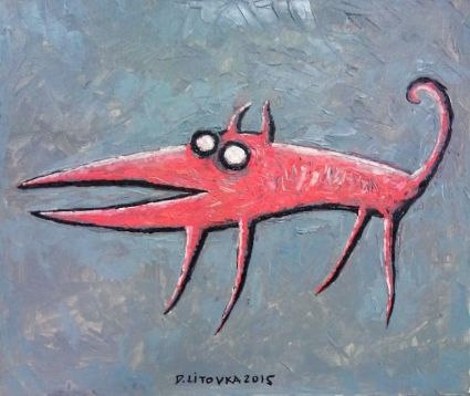 Картина Красная собака на сером