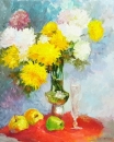 Картина «Хризантемы и фрукты», художник БТ, 0 грн.