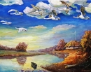 Картина «Лебеди летят», художник Танский Алексей Демь, 0 грн.