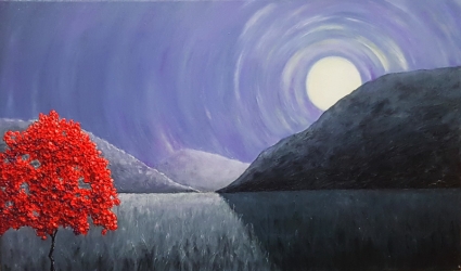 Картина Восход и красное дерево