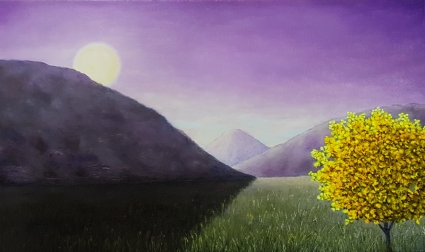 Картина Рассвет с желтым деревом