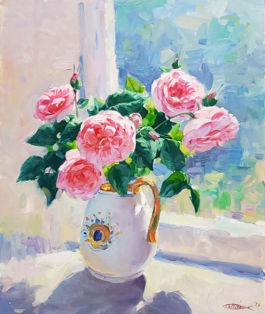 Картина Рожеві троянди сонцем залиті