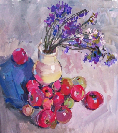Картина Натюрморт с ябоками и цветами
