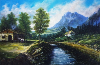 Картина Дом у подножья горы