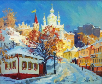 Картина Андреевский спуск зимой