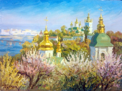 Картина Весна в Киево Печерской Лавре