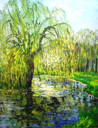 Картина Верба у річки. Весна