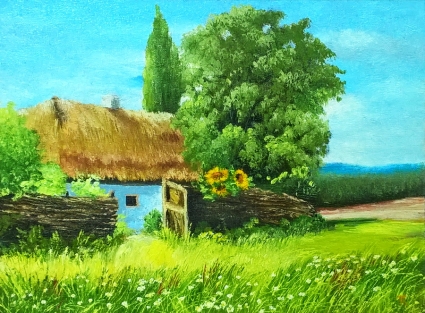 Картина Соняхи біля хати