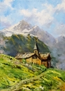 Картина «Альпийская деревня», художник КМ, 1700 грн.