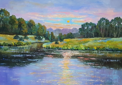 Картина Захід Сонця над рікою