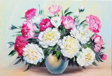 Картина Букет белых и розовых пионов