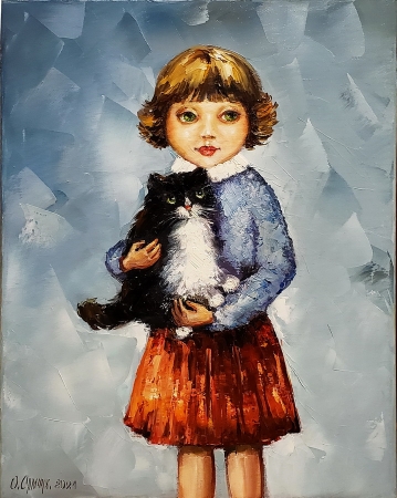 Картина Дівчина с котиком