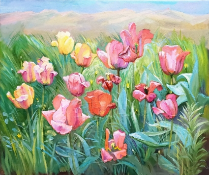 Картина Тюльпани. Весняний пейзаж